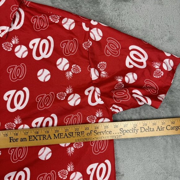 MLB Washington Nationals Shirt Mens Red Hawaiian Baseball Lightweight Button Up - Picture 8 of 8